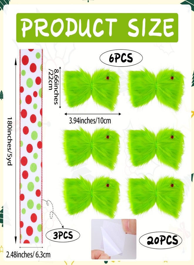 Suncalla 6 Pcs Christmas Cabinet Door Bows Lime Green Bows Red Green Dots Ribbons Christmas Door Decorations for Kitchen Xmas Festive Decorations Hanging Window Ribbon for Holiday Party Supplies - Image 2